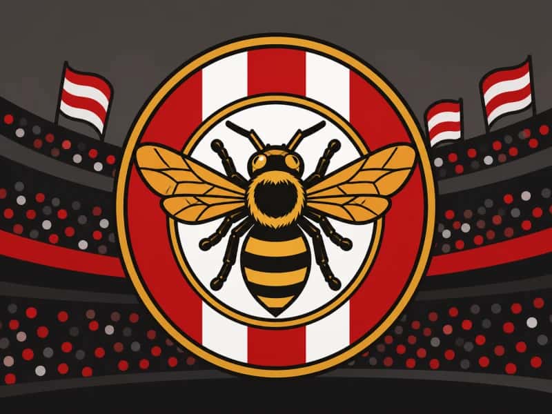 Brentford category artwork — red and white striped football theme