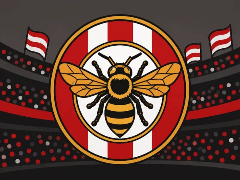 Brentford category artwork — red and white striped football theme